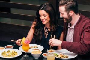 Couple enjoying food in a Samurai restaurant